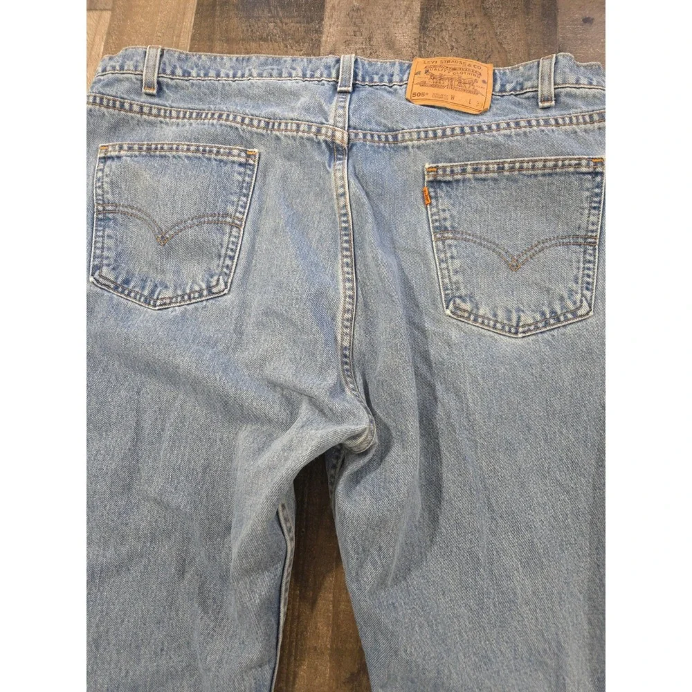 Vintage Levis 505 Orange Tab Jeans Mens 42x30 Light Wash Straight Leg USA Made